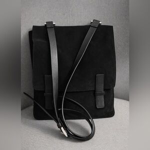 Vintage Minimalist Black Suede Crossbody Bag by limited